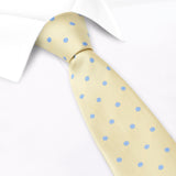 Yellow Silk Tie With Blue Polka Dots