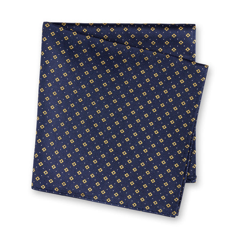 Navy & Yellow Flower Spot Silk Handkerchief