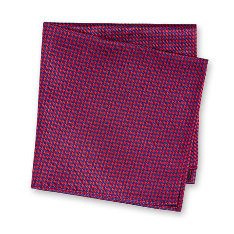 Red & Navy Dogtooth Silk Handkerchief