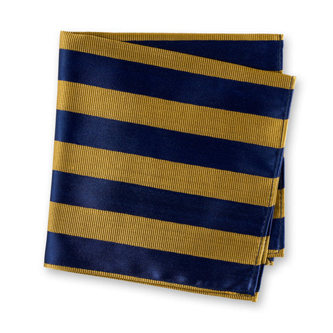 Navy & Yellow Striped Woven Silk Handkerchief