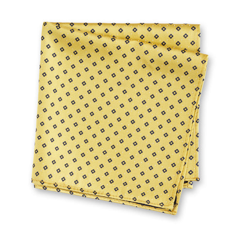 Yellow & Navy Flower Spot Silk Handkerchief