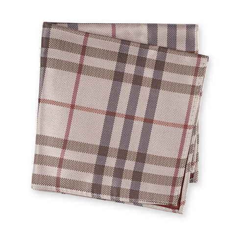 Beige & Brown Tartan Silk Woven Handkerchief