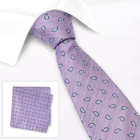 Lilac Micro Paisley Woven Silk Tie & Handkerchief Set