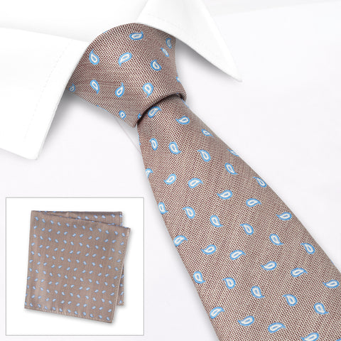 Bronze Micro Paisley Woven Silk Tie & Handkerchief Set