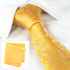 Gold Jacquard Leaf Silk Tie & Handkerchief Set