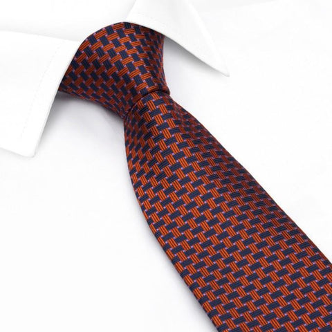 Navy & Orange Lattice Silk Tie