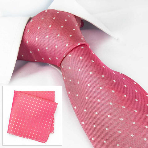 Fuchsia Polka Dot Woven Silk Tie & Handkerchief Set