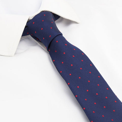 Navy with Red Polka Dots Slim Silk Tie